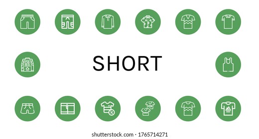 short icon set. Collection of Shorts, Short, Polo shirt, Shirt, Shirts, T shirt, Undershirt icons