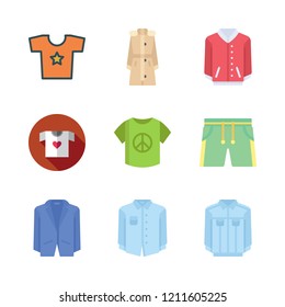 short icon set. vector set about shirt, jacket and shorts icons set.