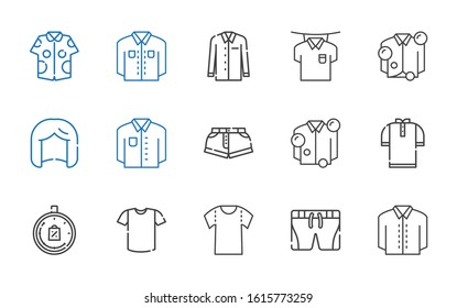 short icons set. Collection of short with shirt, shorts, limited time, wig. Editable and scalable short icons.