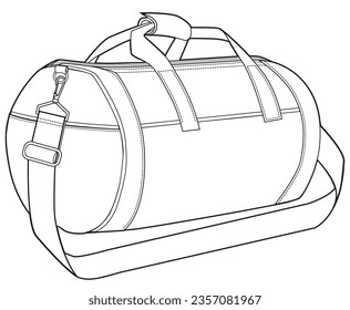 short and long handled cylinder type duffle bag flat sketch vector illustration technical cad drawing template