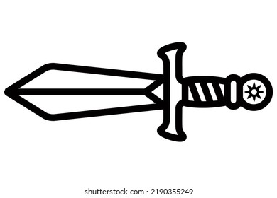 short medieval sword black linear icon. flat vector illustration.