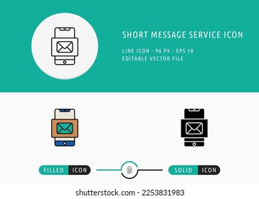 Short Message Service Icon Isolated on White Background. Instant Chat Message Thin Line Symbol Stock Vector Illustration For Mobile App And Web Design.