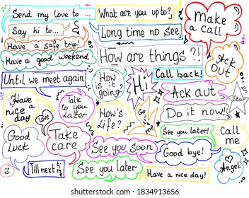 Short messages comic style doodle drawings by hand