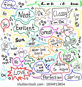 Short messages comic style doodle drawings by hand