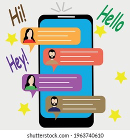 
Short messages on smartphone with icons and emoticons. Chat with your friends and send new messages