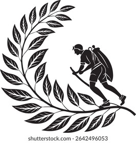 Short open laurel wreath with bold thick leaves, black silhouette in flat U-style ideal for award icons, emblems, or decorative stock graphics