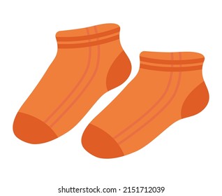 Short orange socks. Sport cotton feet clothes. Vector illustration isolated on white backgroun.