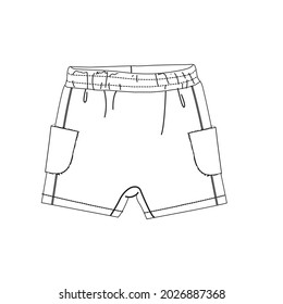 Short Pant Fashion Flat Sketch. Shorts Drawing. Boy Shorts