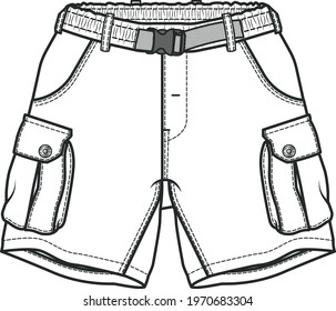 Short pant flat sketch. Technical drawing of fashion shorts for teenagers