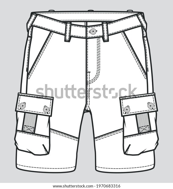 Short pant flat sketch. Technical drawing of\
fashion shorts for\
teenagers
