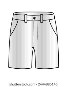 Short pants corduroy size chart. Vector outline icon isolated on white background.