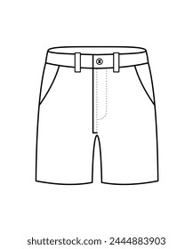 Short pants denim size chart. Vector outline icon isolated on white background.