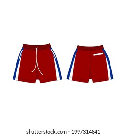 Plantilla de diseño de pantalones cortos, Marina, Colores marrones y naranjas, Vista frontal y posterior, uso comercial