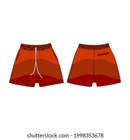 Short Pants Design Template, Orange, Red and Brown Colors, Front and Back View, Commercial Use