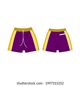 Muster für kurze Pants, weiß, violett und gelb, Vorderseite und Rückseite, kommerzielle Verwendung
