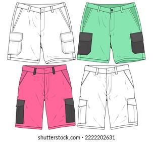 vector de dibujo de pantalones cortos, pantalones cortos en un estilo de esbozo, plantilla de entrenadores, ilustración vectorial.
