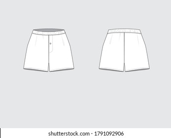 short pants fashion flat sketch, vector
