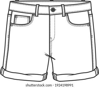 SHORT PANTS, Fashion Flat Sketch, apparel template