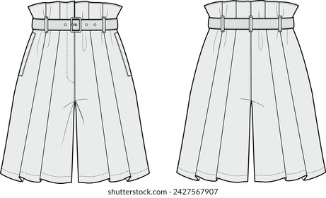 Women’s Short pants, Fashion Flat Sketch Vector Illustration, CAD, Technical Drawing, Flat Drawing, Template, Mockup.