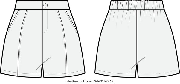 Women’s Short pants, Fashion Flat Sketch Vector Illustration, CAD, Technical Drawing, Flat Drawing, Template, Mockup.