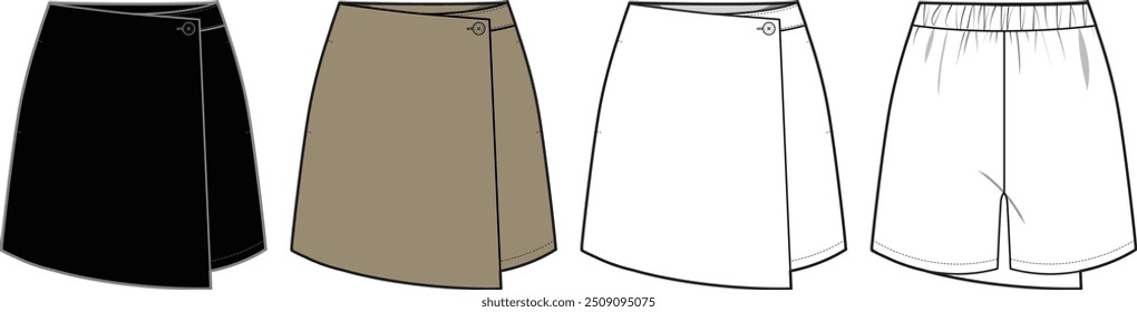 Women’s Short pants, Fashion Flat Sketch, Vektorgrafik, CAD, Technische Zeichnung, Flache Zeichnung, Vorlage, Mockup.