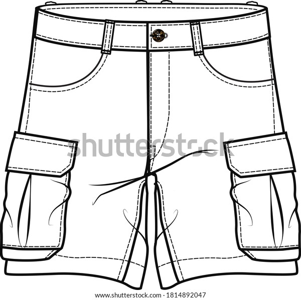 SHORT PANTS, Fashion Flat Sketch, apparel\
template. Men\'s Fashion\
Shorts.