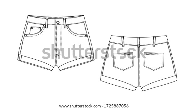 Short Pants Flat Sketch Template Vector Stock Vector (Royalty Free ...