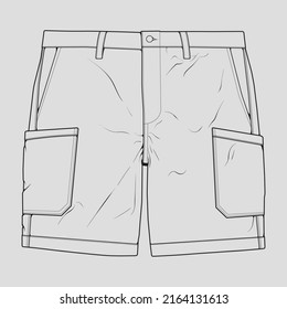 short pants outline drawing vector, short pants in a sketch style, trainers template outline, vector Illustration.
