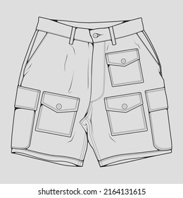short pants outline drawing vector, short pants in a sketch style, trainers template outline, vector Illustration.
