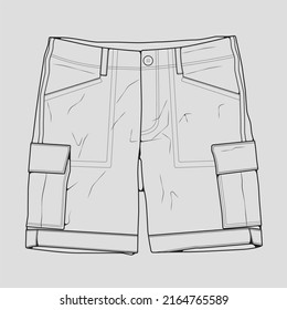 short pants outline drawing vector, short pants in a sketch style, trainers template outline, vector Illustration.

