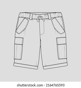 short pants outline drawing vector, short pants in a sketch style, trainers template outline, vector Illustration.
