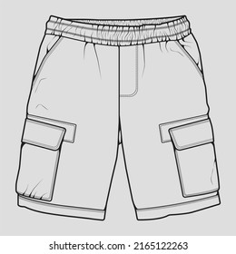 short pants outline drawing vector, short pants in a sketch style, trainers template outline, vector Illustration.
