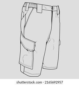 short pants outline drawing vector, short pants in a sketch style, trainers template outline, vector Illustration.
