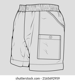 short pants outline drawing vector, short pants in a sketch style, trainers template outline, vector Illustration.
