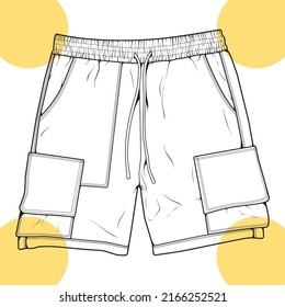 short pants outline drawing vector, short pants in a sketch style, trainers template outline, vector Illustration.
