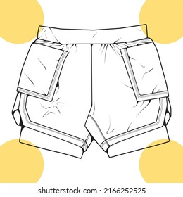 short pants outline drawing vector, short pants in a sketch style, trainers template outline, vector Illustration.
