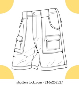 short pants outline drawing vector, short pants in a sketch style, trainers template outline, vector Illustration.
