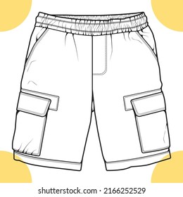 short pants outline drawing vector, short pants in a sketch style, trainers template outline, vector Illustration.
