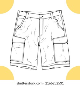 short pants outline drawing vector, short pants in a sketch style, trainers template outline, vector Illustration.
