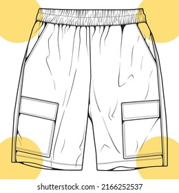 short pants outline drawing vector, short pants in a sketch style, trainers template outline, vector Illustration.

