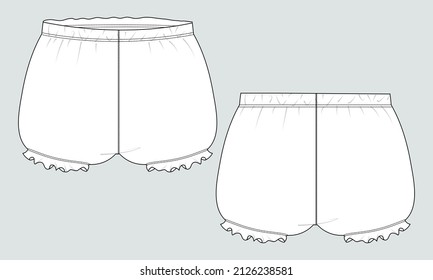 Short pants overall technical fashion flat sketch Vector illustration template of kids. Apparel Clothing Design Mock Up cad for Children.