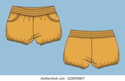 Short pants overall technical fashion flat sketch Vector illustration template of kids. Apparel Clothing Design Mock Up cad for Children.
