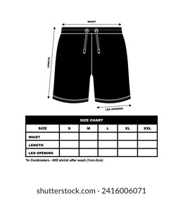 Gráfica de tamaño de pantalones cortos, sudor Planta plana de la moda cortos, Sportjuro tamaño de gráfico unisex