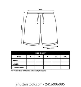 Gráfica de tamaño de pantalones cortos, sudor Planta plana de la moda cortos, Sportjuro tamaño de gráfico unisex