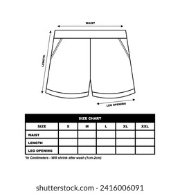 Gráfica de tamaño de pantalones cortos, sudor Planta plana de la moda cortos, Sportjuro tamaño de gráfico unisex