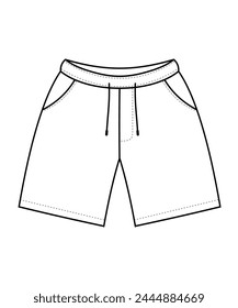 Short pants size chart. Vector outline icon isolated on white background.