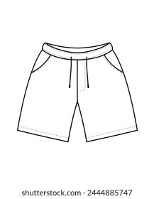 Short pants size chart. Vector outline icon isolated on white background.