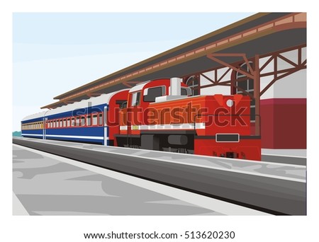 Similar – Image, Stock Photo Passenger train is arrived to railway platform station, people walking in hurry, Sun in backlight