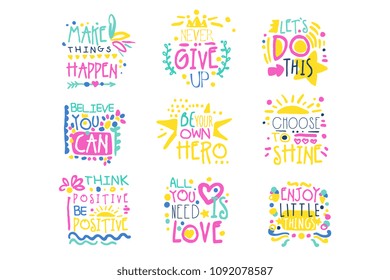 Short possitive messages colorful hand drawn vector Illustrations