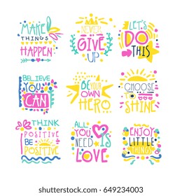 Short possitive messages colorful hand drawn vector Illustrations